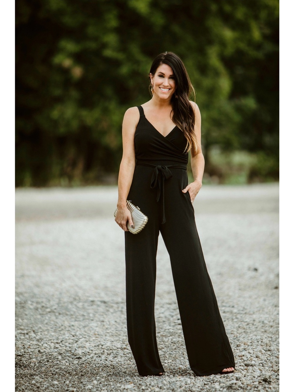 Modcloth Black V-Neck Jumpsuit with Slim Straps